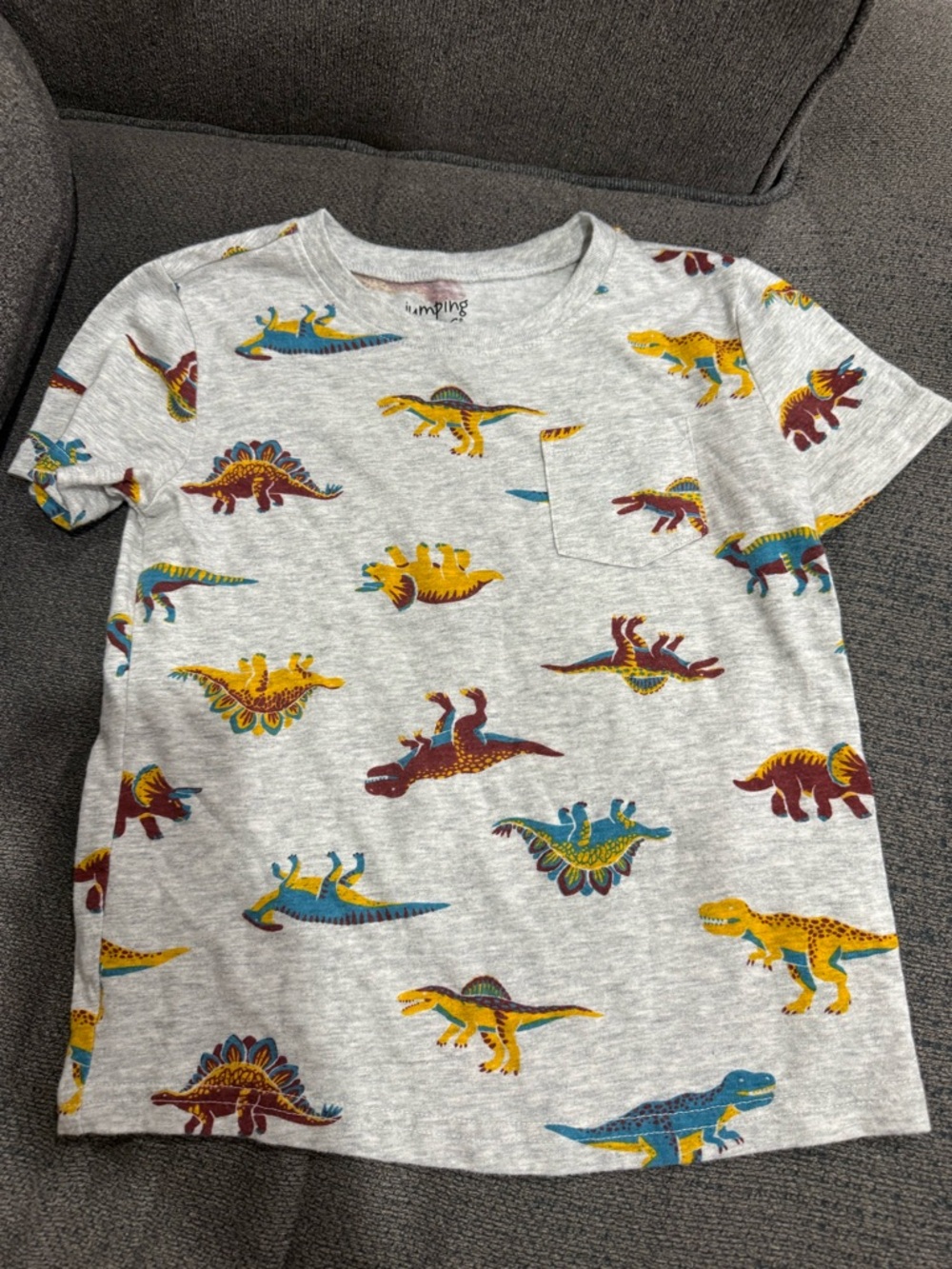 jumping beans Light Grey Tee with Yellow, Blue & Maroon Dinosaurs
